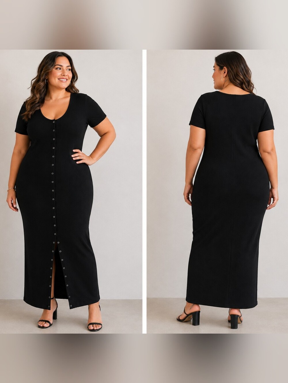torrid- 0- Black Ribbed Button-Front Maxi Dress
